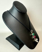 Load image into Gallery viewer, Sterling Natural Emerald Ruby Freshwater Pearl Pendant on 21" Black Suede Cord Necklace
