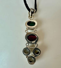 Load image into Gallery viewer, Sterling Natural Emerald Ruby Freshwater Pearl Pendant on 21" Black Suede Cord Necklace
