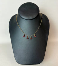 Load image into Gallery viewer, Vintage Goldtone Red Gem Dangle Necklace (18")
