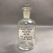 Load image into Gallery viewer, Antique Pyrex Acetic Acid HC2 H3 O2 Chemist Lab Bottle with Stopper (8")
