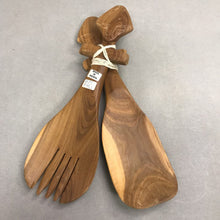 Load image into Gallery viewer, Set of Hand Carved Wooden Salad Servers Fork &amp; Spoon Kenya (12")
