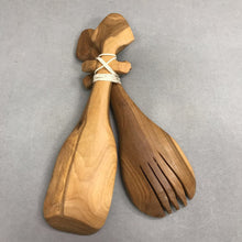 Load image into Gallery viewer, Set of Hand Carved Wooden Salad Servers Fork &amp; Spoon Kenya (12")
