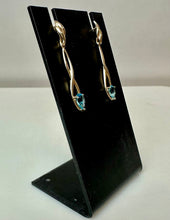 Load image into Gallery viewer, 10K Gold Blue Topaz Twisted Drop 1.5" Earrings (1.9g)
