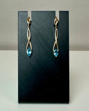 Load image into Gallery viewer, 10K Gold Blue Topaz Twisted Drop 1.5" Earrings (1.9g)
