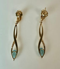 Load image into Gallery viewer, 10K Gold Blue Topaz Twisted Drop 1.5" Earrings (1.9g)
