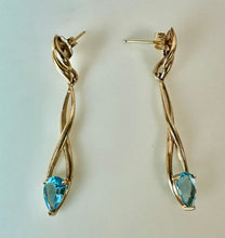 Load image into Gallery viewer, 10K Gold Blue Topaz Twisted Drop 1.5" Earrings (1.9g)
