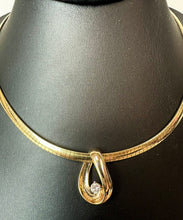Load image into Gallery viewer, 14K Gold 16" Omega Chain Necklace w/ 1" Diamond Teardrop Slide Pendant (25.7g)
