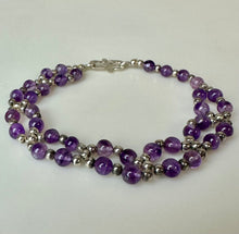 Load image into Gallery viewer, Sterling Amethyst Beaded Bracelet (7.5")
