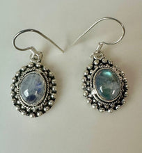 Load image into Gallery viewer, Sterling Rainbow Moonstone Earrings (1.25")

