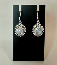 Load image into Gallery viewer, Sterling Rainbow Moonstone Earrings (1.25")
