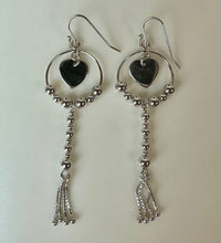 Load image into Gallery viewer, Sterling Heart Beaded Tassel Drop Earrings (3")
