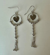 Load image into Gallery viewer, Sterling Heart Beaded Tassel Drop Earrings (3")
