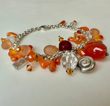 Load image into Gallery viewer, Sterling Agate Carnelian Swarovski Crystal Charm Bracelet (7.25")
