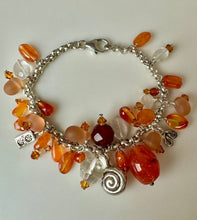 Load image into Gallery viewer, Sterling Agate Carnelian Swarovski Crystal Charm Bracelet (7.25")
