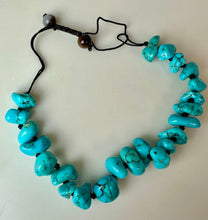 Load image into Gallery viewer, Turquoise Nugget on Knotted Black Cord Adjustable Bracelet
