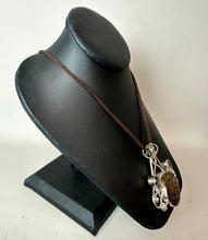 Load image into Gallery viewer, Sterling Ammonite Fossil Amethyst 2.75" Statement Pendant on 20" Brown Suede Cord Necklace

