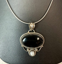 Load image into Gallery viewer, Sterling Onyx Freshwater Pearl 1.75" Pendant on 20" Snake Chain Necklace
