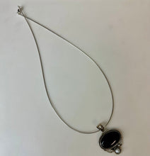Load image into Gallery viewer, Sterling Onyx Freshwater Pearl 1.75" Pendant on 20" Snake Chain Necklace
