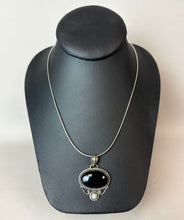 Load image into Gallery viewer, Sterling Onyx Freshwater Pearl 1.75" Pendant on 20" Snake Chain Necklace
