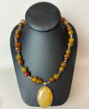 Load image into Gallery viewer, Sterling Carnelian 2" Pendant on 21" Carnelian &amp; Sterling Beaded Necklace
