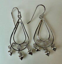 Load image into Gallery viewer, Sterling Heart Dangle Teardrop Earrings (2.25")
