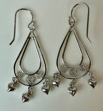 Load image into Gallery viewer, Sterling Heart Dangle Teardrop Earrings (2.25")
