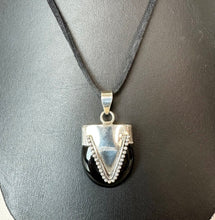 Load image into Gallery viewer, Sterling Onyx 1.75" Pendant on 22' Black Suede Cord Necklace

