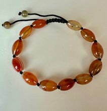 Load image into Gallery viewer, Orange Banded Agate Bead on Black Knotted Cord Adjustable Bracelet
