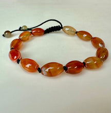 Load image into Gallery viewer, Orange Banded Agate Bead on Black Knotted Cord Adjustable Bracelet
