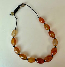 Load image into Gallery viewer, Orange Banded Agate Bead on Black Knotted Cord Adjustable Bracelet
