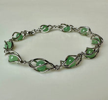 Load image into Gallery viewer, Sterling Caged Jade Bead Link Bracelet (7.5")
