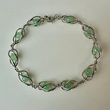 Load image into Gallery viewer, Sterling Caged Jade Bead Link Bracelet (7.5")
