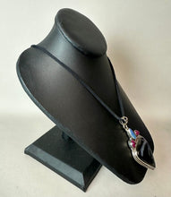 Load image into Gallery viewer, Sterling Black Druzy Agate Natural Ruby Sodalite 3" Statement Pendant on 22" Black Suede Cord Necklace
