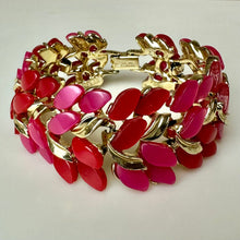 Load image into Gallery viewer, Vintage Claudette Pink &amp; Red Thermoset Goldtone Wide Link Bracelet (7")

