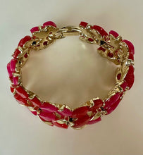 Load image into Gallery viewer, Vintage Claudette Pink &amp; Red Thermoset Goldtone Wide Link Bracelet (7")
