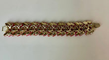 Load image into Gallery viewer, Vintage Claudette Pink &amp; Red Thermoset Goldtone Wide Link Bracelet (7")

