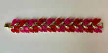 Load image into Gallery viewer, Vintage Claudette Pink &amp; Red Thermoset Goldtone Wide Link Bracelet (7")
