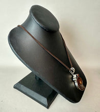 Load image into Gallery viewer, Sterling Ammonite Fossil Amethyst Pearl Carnelian 2.25" Pendant on 22' Brown Suede Cord Necklace
