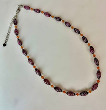 Load image into Gallery viewer, Sterling Carved Burgundy Stone Carnelian Beaded Necklace (23")
