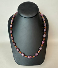 Load image into Gallery viewer, Sterling Carved Burgundy Stone Carnelian Beaded Necklace (23")
