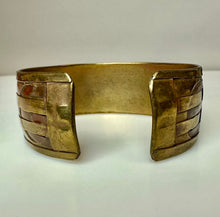 Load image into Gallery viewer, Vintage Geometric Pattern Woven Brass Copper Wide Cuff Bracelet
