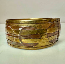 Load image into Gallery viewer, Vintage Geometric Pattern Woven Brass Copper Wide Cuff Bracelet
