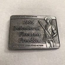 Load image into Gallery viewer, Vintage NRA Pewter Toned Defender of Firearms Belt Buckle (3.5")
