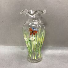 Load image into Gallery viewer, Hand-Painted Floral &amp; Butterfly Clear Glass Vase (9.5")
