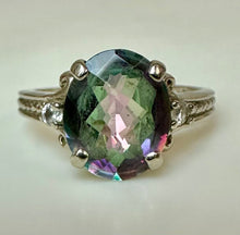 Load image into Gallery viewer, 10K White Gold Mystic Topaz Ring sz 9 (3.7g)
