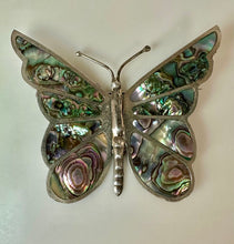 Load image into Gallery viewer, Vintage Sterling Abalone Inlay Butterfly Brooch Pin Made in Mexico (2.75")
