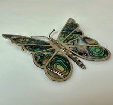 Load image into Gallery viewer, Vintage Sterling Abalone Inlay Butterfly Brooch Pin Made in Mexico (2.75")
