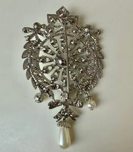 Load image into Gallery viewer, Large Silvertone Rhinestone Faux Pearl Bow Wreath Brooch Pin (3.5")
