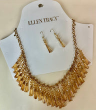 Load image into Gallery viewer, Ellen Tracy Champagne Aurora Borealis Crystal Fringe 23" Necklace &amp; 2" Earrings Set
