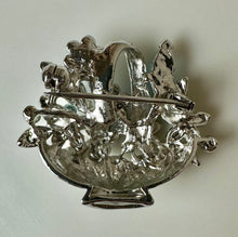 Load image into Gallery viewer, Vintage Silvertone Blue Moonglow Rhinestone Flower Basket Brooch Pin (1.5")
